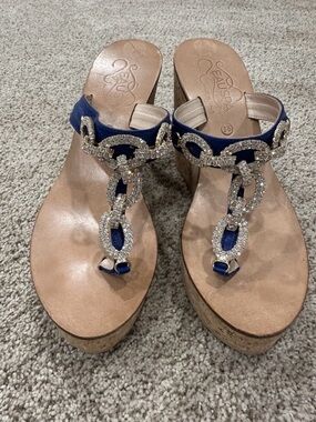 Italian, leather, genuine Jeweled Cork Wedge Sandals